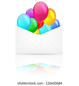 Open envelope with multicolored balloons. Vector illustration.