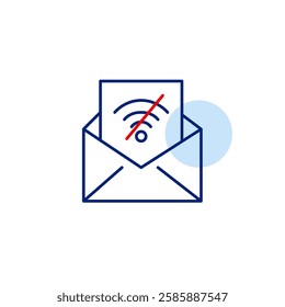 Open envelope and no wi-fi symbol. Offline, connection lost. Pixel perfect, editable stroke vector icon