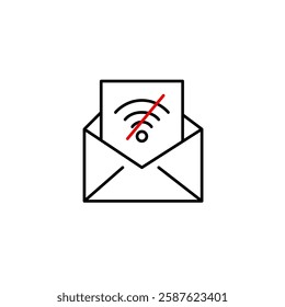 Open envelope and no wi-fi symbol. Offline, connection lost. Pixel perfect, editable stroke vector icon