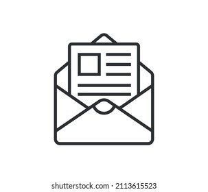 Open envelope with note paper card. Mail icon. Vector illustration. Vector illustration in isolated on white background.