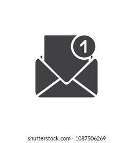Open envelope with one message vector icon. filled flat sign for mobile concept and web design. receive mail simple solid icon. Symbol, logo illustration. Pixel perfect vector graphics