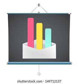 Open envelope over projector screen. Vector design