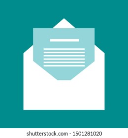 open envelope page blue background icon in flat style isolated. Vector Symbol illustration.