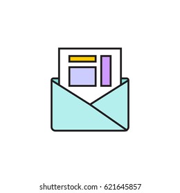 Open envelope with paper. Invoice. 