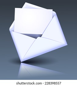 Open envelope with paper on grey background