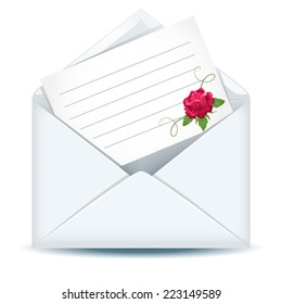  Open envelope with paper and pink rose