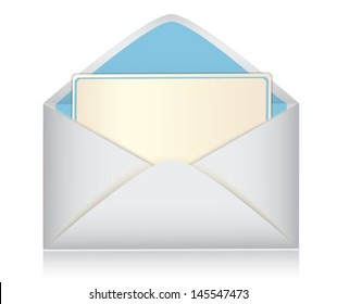 open envelope with paper-card on white background