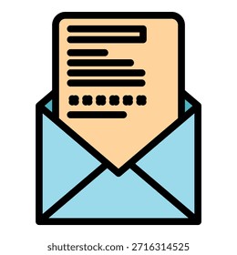 Open envelope password icon. Outline open envelope password vector icon color flat isolated