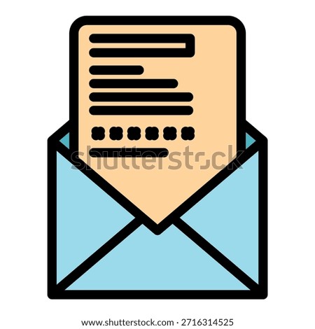 Open envelope password icon. Outline open envelope password vector icon color flat isolated