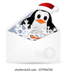 Open envelope with penguin. Vector illustration. 