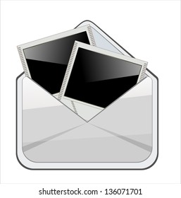 Open envelope with photo frame. Vector illustration.