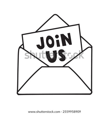 Open envelope. Phrase - join us. Outline vector illustration on white background.