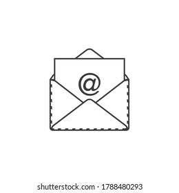 Open envelope pictogram. Outline email icon isolated on white background. Vector illustration.