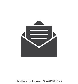 Open envelope with piece of paper vector icon. filled flat sign for mobile concept and web design. Write Letter glyph icon. Email message symbol, logo illustration. Vector graphics