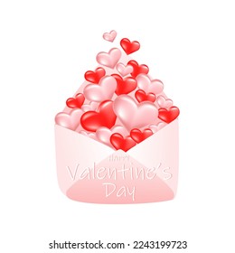 An open envelope with pink and red hearts.  The element of congratulations on Valentine's Day.Vector illustration.