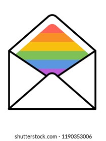 Open envelope with rainbow inside. Letter with LGBT flag symbol.