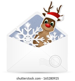 Open envelope with reindeer. Vector illustration.