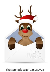 Open envelope with reindeer. Vector illustration.