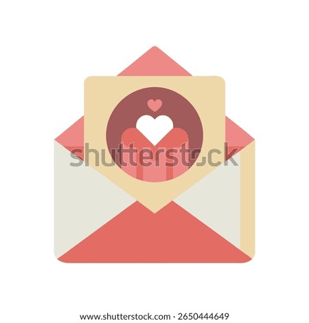 Open envelope revealing a heart shaped gift and another heart