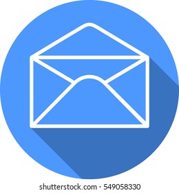open envelope round icon with shadow.  Send email message sign. Internet mailing symbol.
