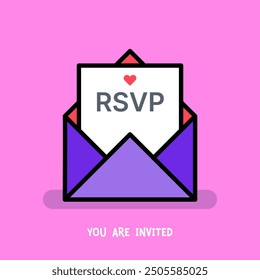 An open envelope with RSVP text. Isolated Vector illustration