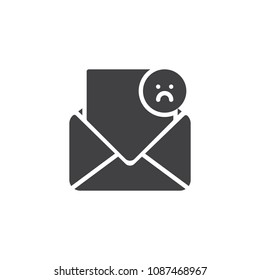 Open envelope with sad emoticon vector icon. filled flat sign for mobile concept and web design. Bad message simple solid icon. Symbol, logo illustration. Pixel perfect vector graphics
