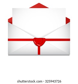 Open envelope. Sealing wax. St. Valentine's Day concept. Vector Illustration