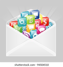 Open Envelope with a set of icons, element for design, vector illustration