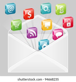 Open Envelope with a set of icons, element for design, vector illustration