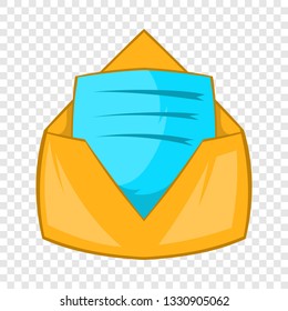 Open envelope with sheet of paper icon in cartoon style on a background for any web design 
