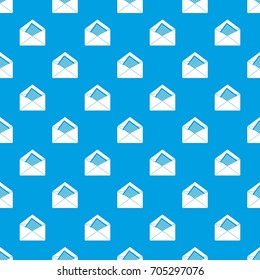 Open envelope with sheet of paper pattern repeat seamless in blue color for any design. Vector geometric illustration