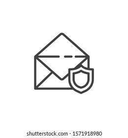 Open envelope with shield line icon. linear style sign for mobile concept and web design. Email protection shield outline vector icon. Symbol, logo illustration. Vector graphics