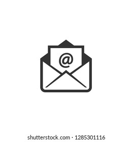 Open Envelope With At Sign Letter Vector Icon. Open Letter, Email With At Symbol.