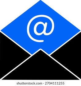 offener Umschlag mit einem Schild, stilvoller E-Mail und Kontaktsymbol