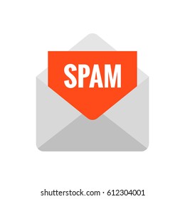 Open envelope with SPAM message.
Flat design vector illustration.