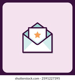 Open Envelope with Star Icon, Important Email Notification