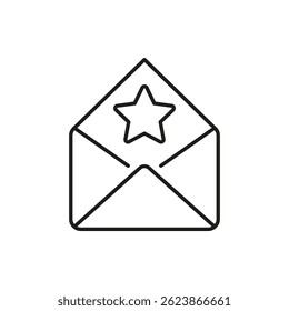 Ícone Abrir Envelope Com Linha Estrela. Convite Especial, Acesso Vip E Símbolo De Estrutura De Tópicos De Oferta Exclusiva. Comunicação E Reconhecimento Premium. Traço editável. Ilustração de vetor isolada.