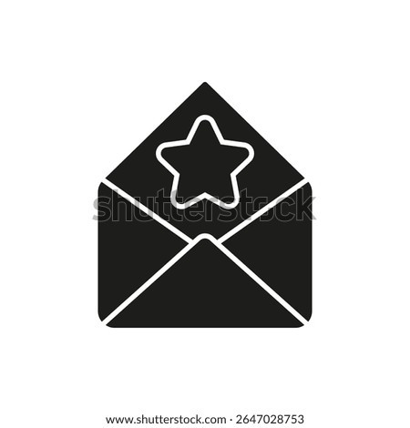 Open Envelope With Star Solid Icon. Featured Mail, Important Message, And Vip Invitation Silhouette Symbol. Special Correspondence Highlight. Isolated Vector Illustration.