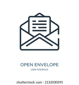 open envelope thin line icon. mail, envelope linear icons from user interface concept isolated outline sign. Vector illustration symbol element for web design and apps.