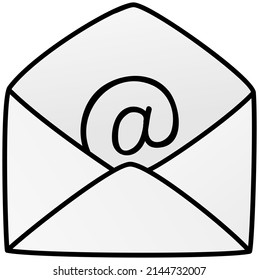 Abrir sobre con símbolo tipográfico del correo electrónico. Comunicación por correo electrónico. Charla y correo por Internet. Letra, elemento postal, ilustración vectorial de buzón virtual