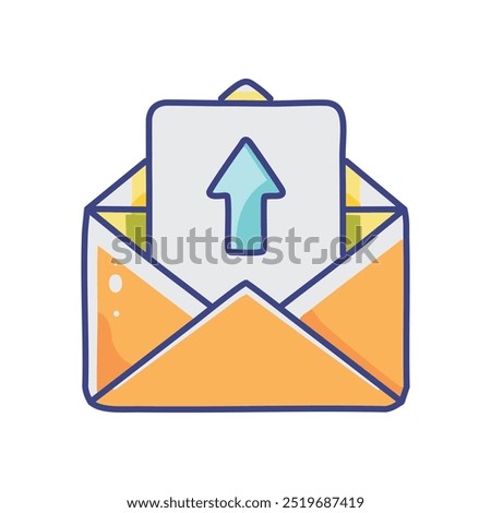 Open envelope upload. Envelope with an upward arrow, indicating sending or uploading an email or message.