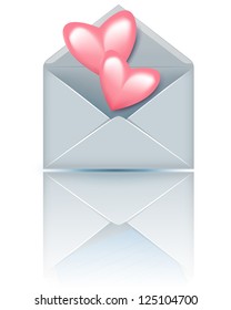 Open envelope with valentine hearts