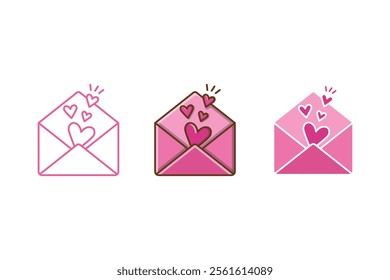 open envelope vector with heart sign for love expression made in various styles, valentine envelope