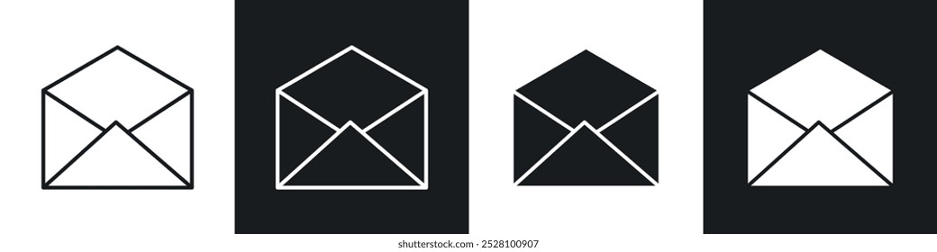 Open envelope vector icon set in black and white
