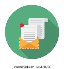 Open Envelope. Vector illustration. Letter and envelope vector icon.  Flat vector cartoon illustration. Isolated on a background. 