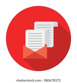 Open Envelope. Vector illustration. Letter and envelope vector icon.  Flat vector cartoon illustration. Isolated on a background. 