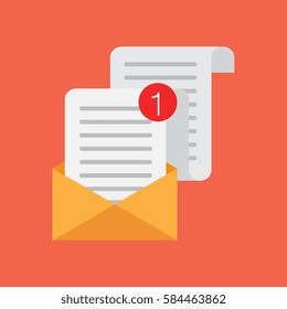 Open Envelope. Vector illustration. Letter and envelope vector icon.  Flat vector cartoon illustration. Isolated on a background. 