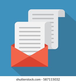 Open Envelope. Vector illustration. Letter and envelope vector icon.  Flat vector cartoon illustration. Isolated on a background. 
