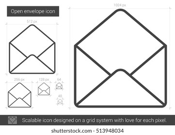Open envelope vector line icon isolated on white background. Open envelope line icon for infographic, website or app. Scalable icon designed on a grid system.