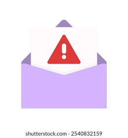 Open envelope with warning virus alert. Technology, error, malware, hacking, scam, fraud concepts. Flat vector design isolated illustration.